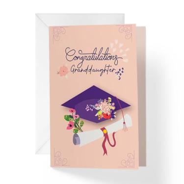 Imagem de 1Up Greetings Cartão de formatura para neta | Boné de graduação com flores desabrochando | Seu cartão ajuda animais necessitados | 12,7 x 19 cm | Cartão único + Envelope | Pequena empresa de