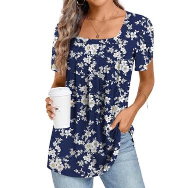 Imagem de Anymiss 2024 Túnica feminina primavera verão casual manga curta blusa de praia folgada camisas havaianas, S - flor branca, M