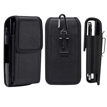 Imagem de Coldre para celular masculino com clipe de cinto, bolsa preta para cinto para celular, bolsa vertical para smartphone, bolsa para celular, pochete com mosquetão e presilha para cinto para esportes ao