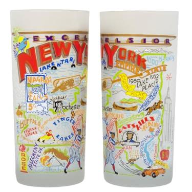 Imagem de Catstudio Copos de bebida, copo de vidro fosco de Nova York para cozinha, bar, copo de bebida diário ou copo de coquetel, copo de vidro seguro para lava-louças de 425 g para amantes de Nova York,