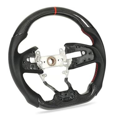 Imagem de Volante Vomeko Compatível FC FK Tipo R 2017-2021 Volante De Couro Perfurado Fibra De Carbono, Costura Vermelha E Anel Vermelho