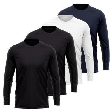 Imagem de Kit 4 Camisetas Manga Longa Masculina Dry Proteção UV Básica Lisa Academia Treino Fitness-Masculino