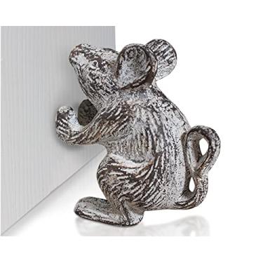 Imagem de Batente de porta decorativo de mouse de ferro fundido | Cunha de porta | Design exclusivo e antigo (branco antigo)