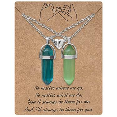 Imagem de MJartoria Colar BFF para 2 pingentes de cristal para melhor amigo combinando com pingente de amizade para presentes para casais, 16 inches + 2 inches adjustable, Metal, Sem Pedra Preciosa