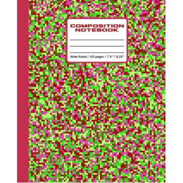 Imagem de Cadernos de composição fofos pautados largos para adolescentes: caderno de composição pautado largo. Caderno preppy estético abstrato com glitter verde e rosa. Material escolar. 110 páginas brancas.