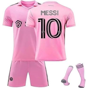 Imagem de Conjunto de camiseta y pantalón corto para niños Me-ssi #10 miami, Eurocopa, con calzetines a juego (pink,3-4 anos)