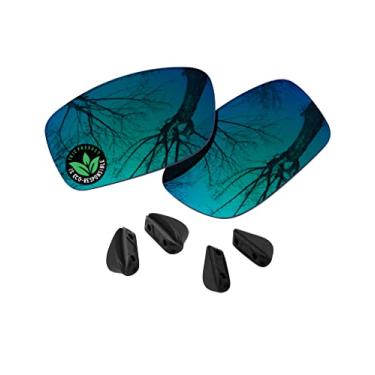 Imagem de Raydi Lentes de reposição de policarbonato e protetores de nariz para óculos de sol retangulares Oakley Fives Squared - verde esmeralda espelhado - polarizado