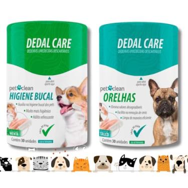 Imagem de Kit Dedal Care Higiene Bucal e Limpa Orelhas Pet Clean Dedeiras Umedecidas Descartáveis para Cães e Gatos