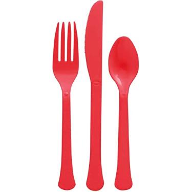 Imagem de Apple Red Plastic Heavy Weight Assorted Cutlery (80 Count) - Premium Disposable Plastic and Sturdy Cutlery, Perfect for Home Use and All Kinds of Occasions