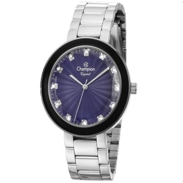 Imagem de Relógio Champion Prata Azul Acompanha Colar Brinco CN29972Y
