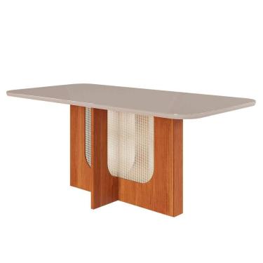 Imagem de mesa de jantar retangular com tampo de vidro louise cinamomo e off white 180 cm