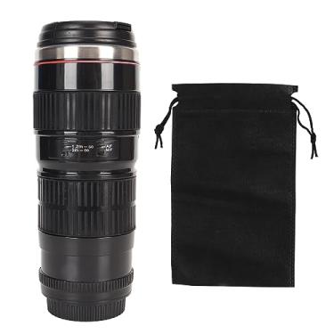 Imagem de Caneca de café, caneca de café, lente de câmera, caneca de café de aço inoxidável, caneca térmica para lente de câmera com tampa, caneca de câmera de fotógrafo para casa (preto)