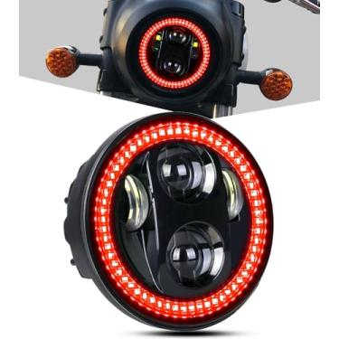 Imagem de PKEDUO Farol de motocicleta 5-3/4 14.6 cm Halo Smoke Halo RED DRL compatível com XG500 XG750 XL883N 72 48 883 FXSTB FXDWG Night Road