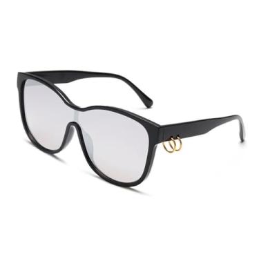 Imagem de VFDHN Óculos de sol quadrados feminino anel óculos de sol masculino vintage óculos de metal tons, preto prata, tamanho único