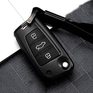 Imagem de WSWJDW Capa de chave de carro de liga de silicone de zinco remoto capa chaveiro chaveiro bolsa, apto para Audi A1 A3 A4 A5 Q7 A6 C5 C6 2017 2018 2019, A, preto branco