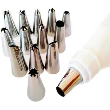 Imagem de Kit 12 Bicos com Bisnaga Confeiteiro Decorador Bolo CupCake Torta