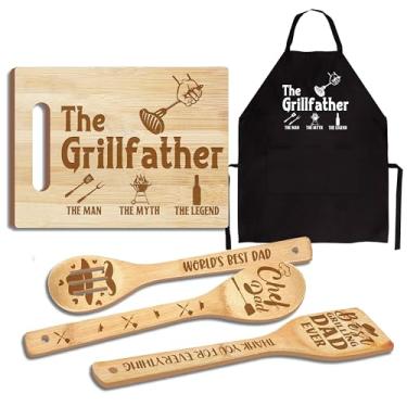 Imagem de Presentes para papai, presentes de Natal para pai da filha e filho, conjunto de utensílios de tábua de corte de madeira com avental, presente de cozinha de aniversário para o Dia dos Pais, presente de