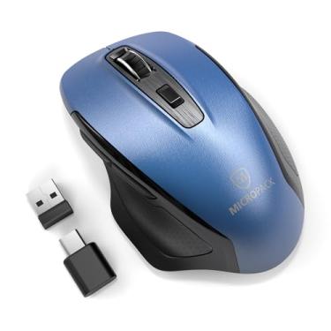 Imagem de Mouse sem fio com receptor USB e adaptador tipo C, mouse de computador sem fio de 2,4 G para PC, laptop, desktop, mouse de design ergonômico, dois receptores alternam entre 2 dispositivos (MP-752W-BL)