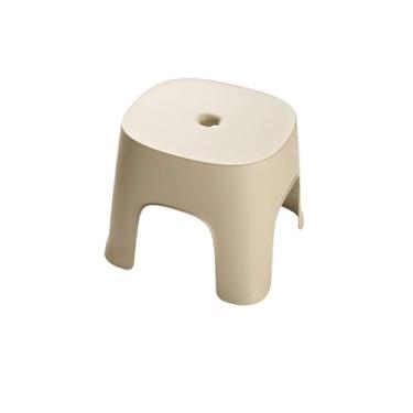 Imagem de XINCHANG Banco de plástico para adultos, grande (26 x 23 x 24 cm) e pequeno (20,5 x 19,5 x 16 cm), estilo moderno, bege, assento de PVC, ideal para banheiro, escritório, cozinha