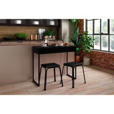 Imagem de Mesa para Cozinha Dobrável 1590 c/ 2 Banquetas Preto - Carraro