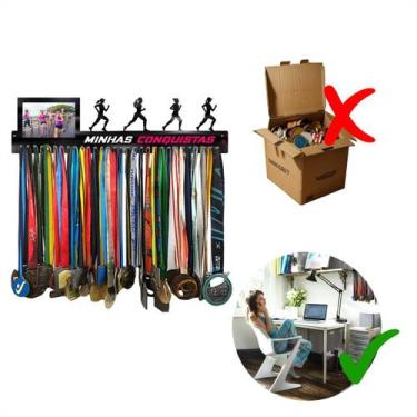 Imagem de Porta Medalha Corrida Rua Fem Portaretrato Para Até 100 Medalhas - QUA