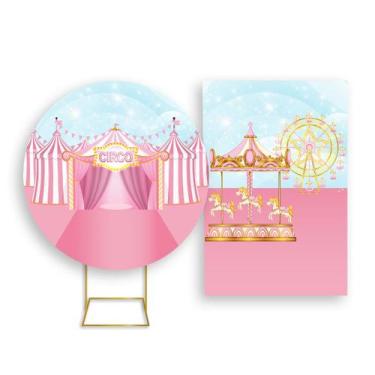Imagem de Painel De Festa Redondo 1,50x1,50 + Painel Vertical 1,50x2,20 - Circo 