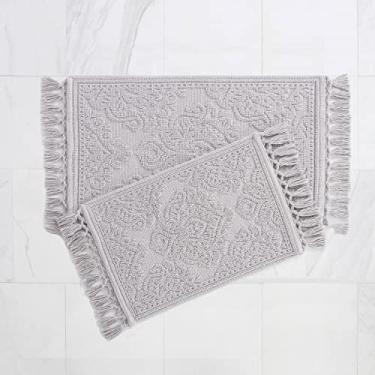 Imagem de Jean Pierre Conjunto de tapetes de banheiro de 2 peças com franjas de algodão New York Ricardo, 43 cm x 61 cm, cinza claro