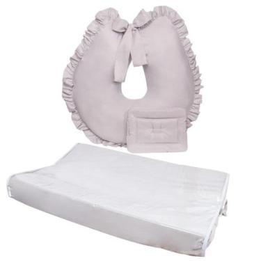 Imagem de Kit Trocador Anatomico Comoda e Almofada Amamentação para Bebe - Zan B