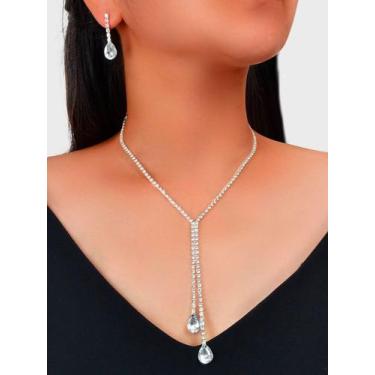 Imagem de Kit Colar Com Brinco Pingente Cristal Strass Casamento Mães - anjo da 