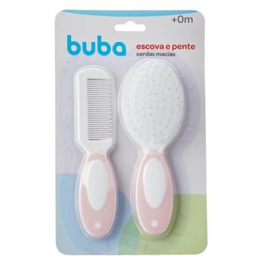 Imagem de Kit Escova e Pente com Cerdas Macias para Bebê - Buba, Rosa