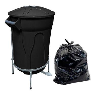 Imagem de Kit Lixeira Pedal De Aço Preta 100l+ 100 Sacos De Lixo 100l - JSN