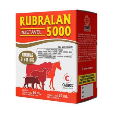 Imagem de Rubralan 5000 Injetável 100ml Vitaminas B1+B6+B12 Calbos