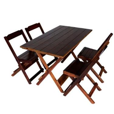 Imagem de Jogo Conjunto 1 Mesa 120x70 e 4 Cadeiras Bar Dobrável em Madeira - Com