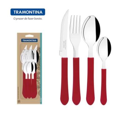 Imagem de Faqueiro Tramontina Inox 12 Peças Leme Vermelho