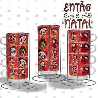 Imagem de kit de 4 xícaras com suporte de metal Mickey e Minnie Então é Natal - 
