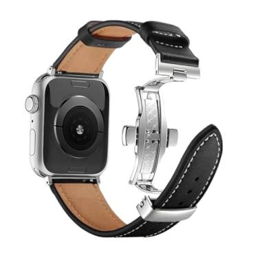 Imagem de FAGWIG Pulseira de substituição para Apple Watch séries SE 9, 8, 7, 6, 5, 4, 3, 2, 1, Ultra, 49 mm, 45 mm, 41 mm, 44 mm, 40 mm, 42 mm, 38 mm, feminina, masculina, couro genuíno para iWatch