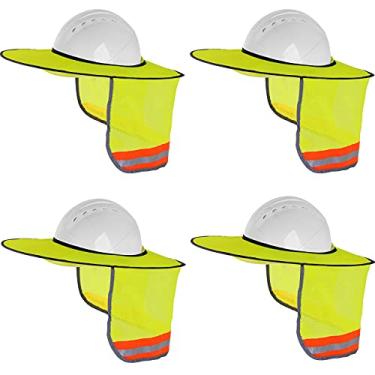 Imagem de Tenpluszero Protetor Solar para Capacete de 4 Pacotes - Chapéu Rígido de Malha com Aba Completa Protetor Solar para Pescoço com Faixa Reflexiva Visor Solar para Capacete (Amarelo Neon)