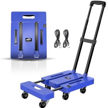 Imagem de SPACEKEEPER Caminhão de Mão Dobrável, Carrinho de Bagagem com Capacidade de 500 Lb, Carrinho Dobrável Portátil com 6 Rodas e 2 Cordas Elásticas para Bagagem, Pessoal, Viagem, Automóvel, Mudança e Uso
