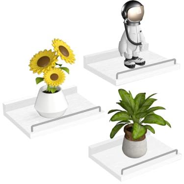 Imagem de RYOFOBETTO Prateleira flutuante pequena, prateleiras de parede de casa de fazenda de 15 x 23 cm para sala de estar, quarto, porta-retratos, plantas, cozinha, conjunto de 3 (branco e cinza)