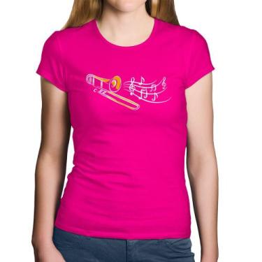 Imagem de Baby Look Algodão Trombone Notas Musicais - Foca na Moda, Rosa, GGG