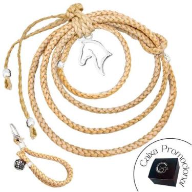 Imagem de Kit Laço Adorno Cavalo Vazado Bege  + Chaveiro de Couro Cru - GRANADO 