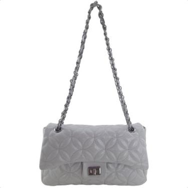 Imagem de Bolsa Feminina Couro Legitimo Cinza Transversal Matelasse - D'Souz