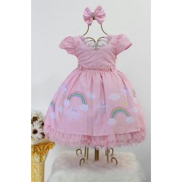 Imagem de Vestido Infantil Chuva de Amor Luxo Rosa E Tiara - pingo de gente, 1