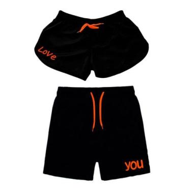 Imagem de Kit Casal Combinando Moda Praia Short Tactel Estampado Love You - Rela
