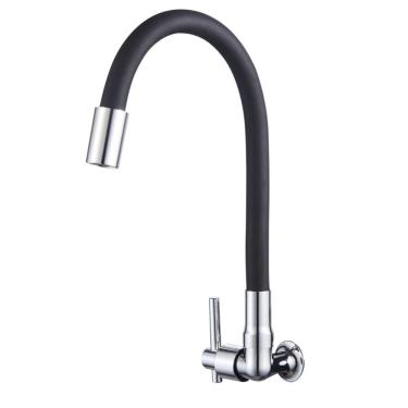 Imagem de Torneira Metal Cozinha Parede Flexível Alavanca Linha Metal Cromada Preto