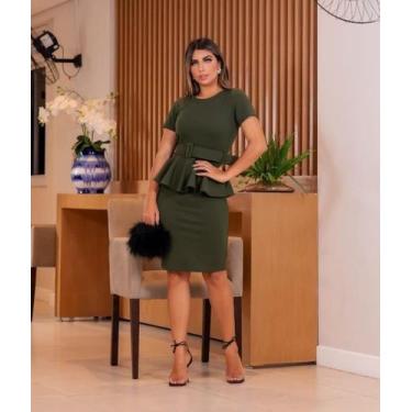 Imagem de Vestido Midi Peplum Cinto Moda Feminina Evangélica - Miss Flower, Verd