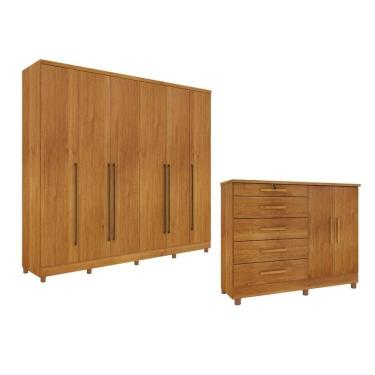 Imagem de Guarda-Roupa 6 Portas Portugal E Comoda 5 Gavetas Istambul Com Pés Espresso Móveis Cinamomo