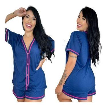 Imagem de Pijama Americano Blogueirinha Curto Com Botão Moda Blogueira - Miamore