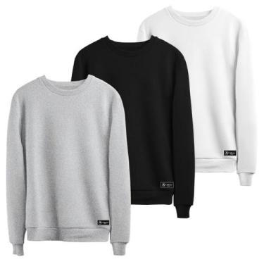 Imagem de Kit 3 Moletons Masculino e Feminino Liso Básico sem Capuz gola Redonda