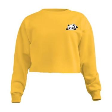 Imagem de Blusa Cropped Moletom Panda Feminino Personalizado com Cintura Descost